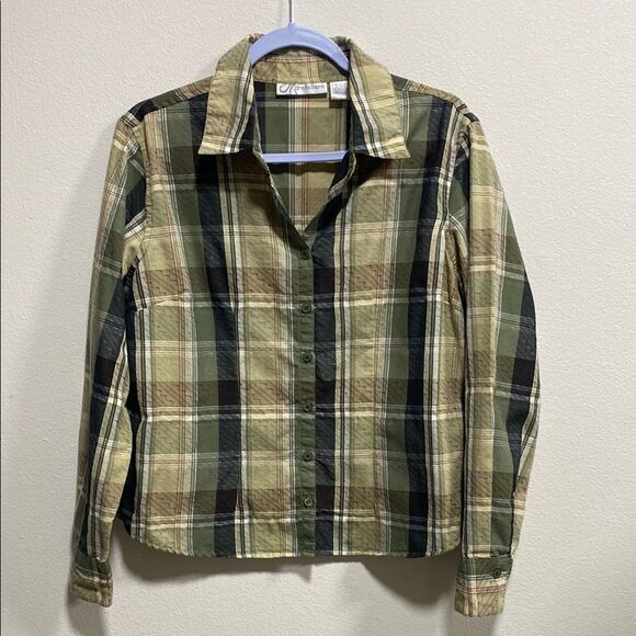 2 Dressbarn Blouses L Vintage-Inspired Button Downs, Plaid & Embroidered Stripe - Picture 4 of 15